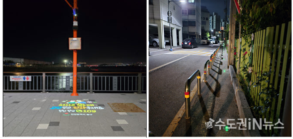<strong>로고젝터 ▲ 솔라표지병<br>
(계양구 주부토로448번길, 여성안심귀갓길) (동구 만석동 2-289, 안전사고 위험지역)</strong>